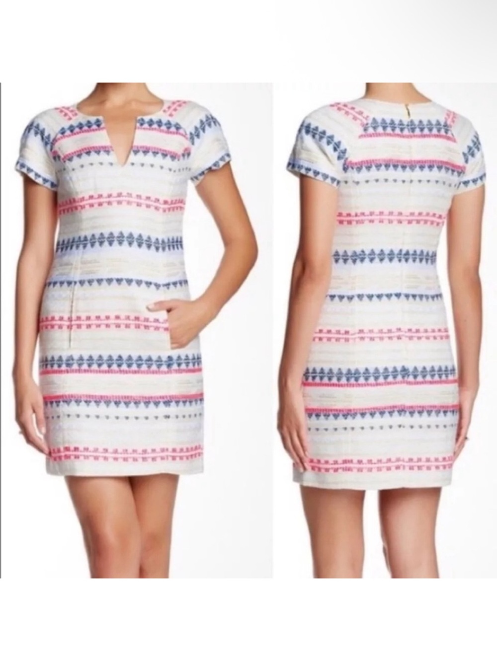 Trina Turk Angela Tweed Dress cream blue pink size zero
